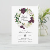 Donkere pruim bloemenkrans | BABY SHOWER Kaart (Staand voorkant)