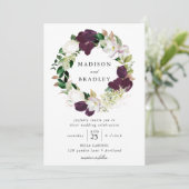 Donkere pruim bloemenkrans | Bruiloft Kaart (Staand voorkant)