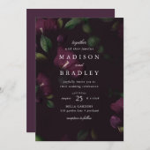 Donkere pruim bloemig | Bruiloft Kaart (Voorkant / Achterkant)