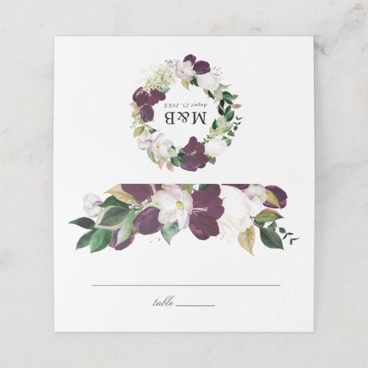 Donkere pruim bloemig | Bruiloft Plaatskaartje (Buitenkant ongevouwen)