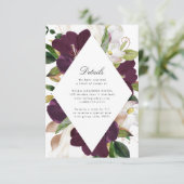 Donkere pruim bloemig | Huwelijksdetails Kaart (Staand voorkant)