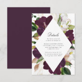 Donkere pruim bloemig | Huwelijksdetails Kaart (Voorkant / Achterkant)