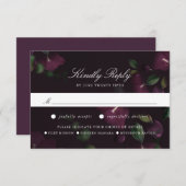 Donkere pruim bloemig | RSVP-kaart met maaltijdkeu RSVP Kaartje (Voorkant / Achterkant)