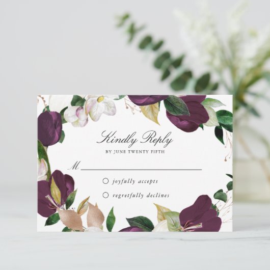 Donkere pruim bloemig | RSVP-kaart RSVP Kaartje (Staand voorkant)
