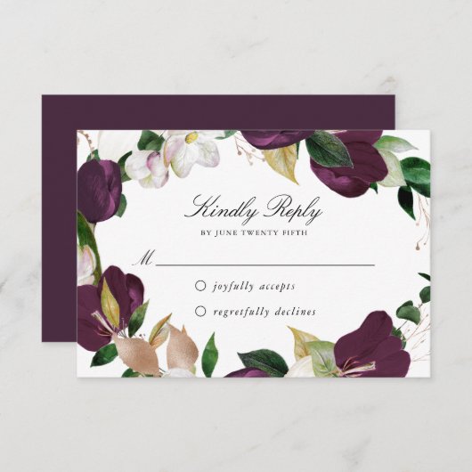 Donkere pruim bloemig | RSVP-kaart RSVP Kaartje (Voorkant / Achterkant)