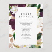 Donkere pruim fluweel bloemenbruiloft gastgegevens informatiekaartje (Voorkant)