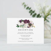 Donkere pruim fluweel en witte bruiloft receptie informatiekaartje (Staand voorkant)