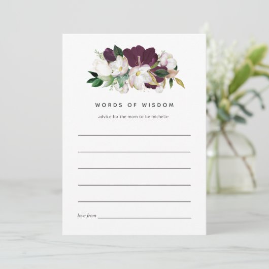 Donkere pruim fluweel en witte lente bruids advieskaart (Staand voorkant)