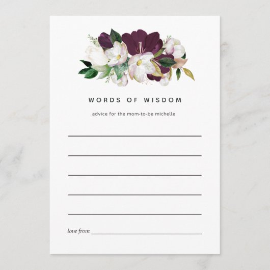 Donkere pruim fluweel en witte lente bruids advieskaart (Voorkant)