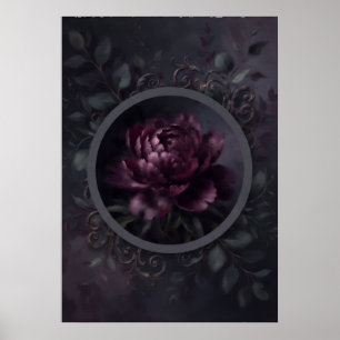 Donkere Pruim Pioen Gotische Botanische Poster