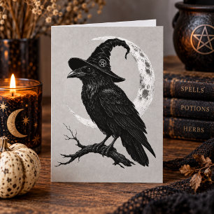 Donkere Raven Halloween Maan Gothisch Kaart