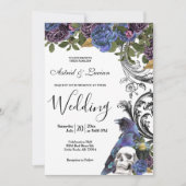 Donkere Raven & Skull Gotische bruiloft Kaart (Voorkant)
