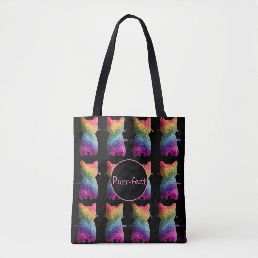 Donkere regenboog Glitter Cat Rainbow Aesthetics Tote Bag (Voorkant)