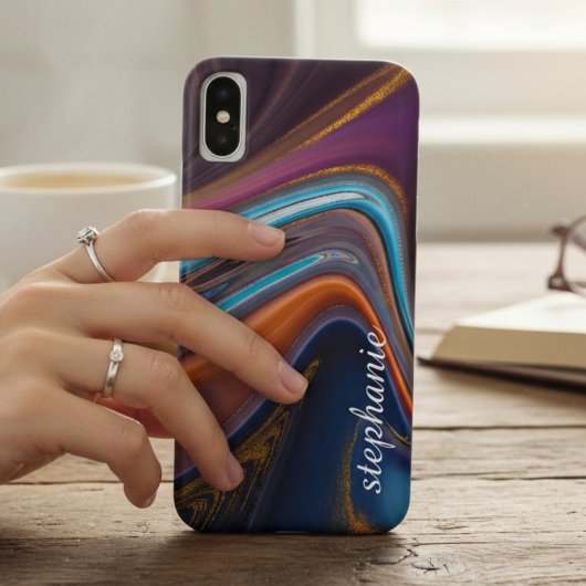 Donkere Regenboog Goud Marmer Naam Case-Mate iPhone Case