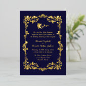 Donkere Regency Blue Roos Border Folie Uitnodiging (Staand Voorkant)