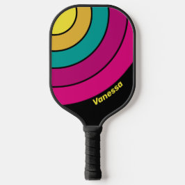Donkere Retro Cirkel Streep 80s met Naam Pickleball Paddle
