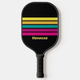 Donkere Retro Dwars Strepen Jaren 80 met Naam Pickleball Paddle