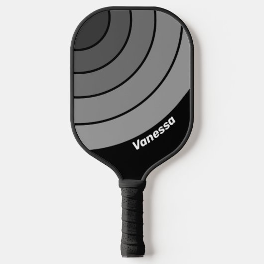 Donkere Retro Gradiënt Cirkel Regenboog met Naam Pickleball Paddle (Voorkant)