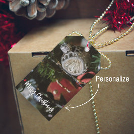 Donkere retro kerstboom cadeaulabel