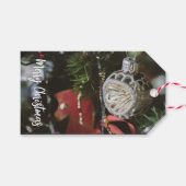 Donkere retro kerstboom cadeaulabel (Voorkant (Horizontaal))