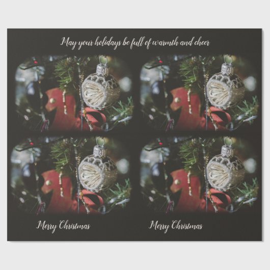 Donkere retro kerstboom cadeaupapier (Vlak)