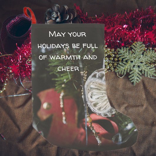 Donkere retro kerstboom kleine kerstsok