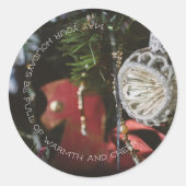 Donkere retro kerstboom ronde sticker (Voorkant)