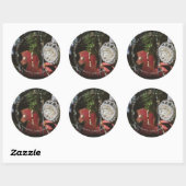 Donkere retro kerstboom ronde sticker (Vel)
