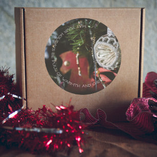 Donkere retro kerstboom ronde sticker