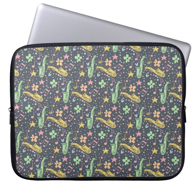Donkere Retro Saxophone Pattern-hoes Laptop Sleeve (Voorkant)