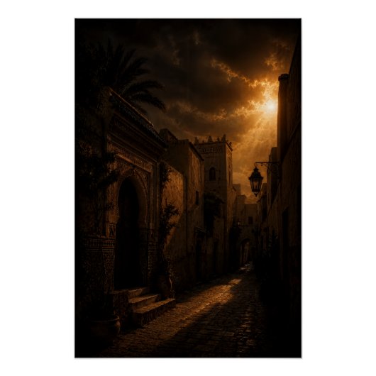 Donkere Riad Steeg Sunburst Poster (Voorkant)