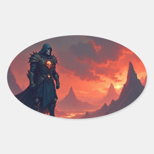 Donkere Ridder van Vlammen Ovale Sticker (Voorkant)