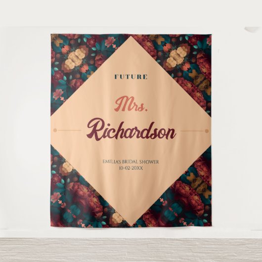 Donkere Rijk Bloemendecor Bruidsfeest Wandkleed (Voorkant)