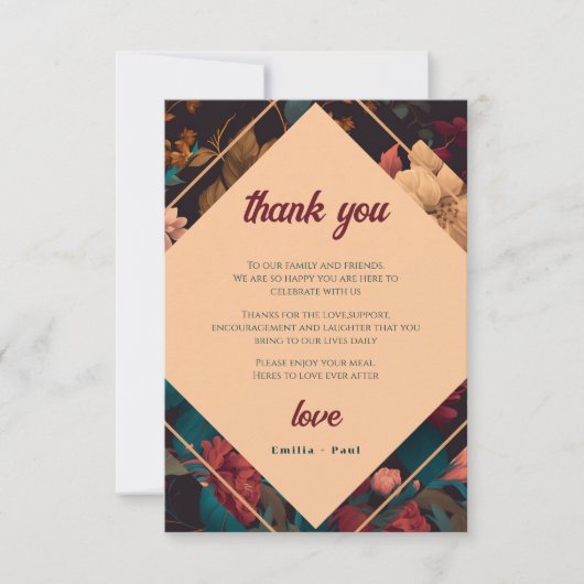 Donkere Rijk Bloemig Thema Bruids Shower Bedankkaart (Voorkant)