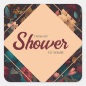 Donkere rijke bloemige thema bruids douche vierkante sticker (Voorkant)