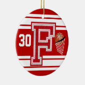 Donkere rode Basketball - Schoolbrieven - F Keramisch Ornament (Rechts)