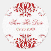 Donkere rode draden en witte Damaskers Ronde Sticker (Voorkant)