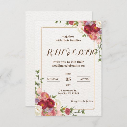 Donkere rode dweruwweddenschap| gouden folie-uitvi informatiekaartje (Voorkant / Achterkant)