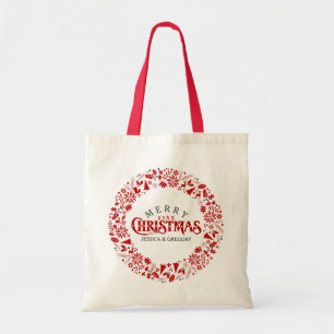 Donkere rode elegante kersttekst & schitterend tote bag