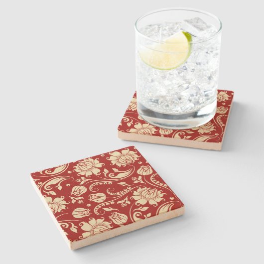 Donkere rode en  platte vlasmaskers stenen onderzetter (Zijkant)