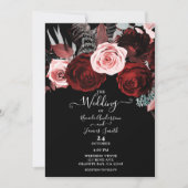 Donkere rode en roze bloemen Floral Greenery Weddi Kaart (Voorkant)