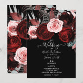 Donkere rode en roze bloemen Floral Greenery Weddi Kaart (Voorkant / Achterkant)