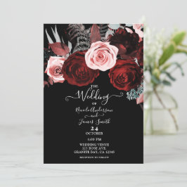 Donkere rode en roze bloemen Floral Greenery Weddi Kaart