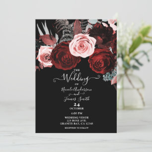 Donkere rode en roze bloemen Floral Greenery Weddi Kaart