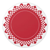 Donkere rode en witte gecheckte schellop keramische knop (Voorkant)