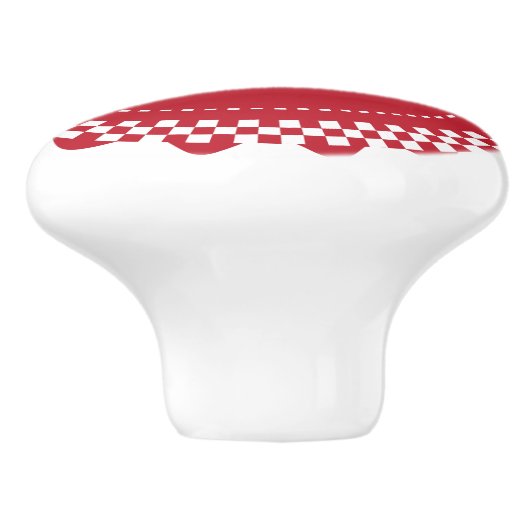 Donkere rode en witte gecheckte schellop keramische knop (Zijkant)