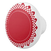Donkere rode en witte gecheckte schellop keramische knop (Rechts)