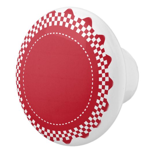Donkere rode en witte gecheckte schellop keramische knop (Rechts)