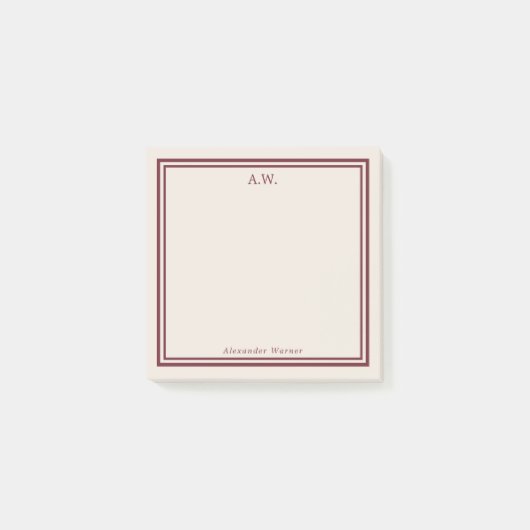 Donkere rode en witte monogrammen post-it® notes (Voorkant)