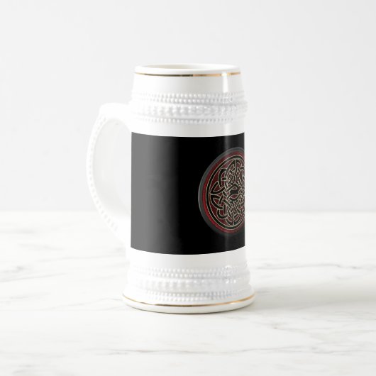 Donkere rode en zwarte Keltische knoop Bierpul (Voorkant links)